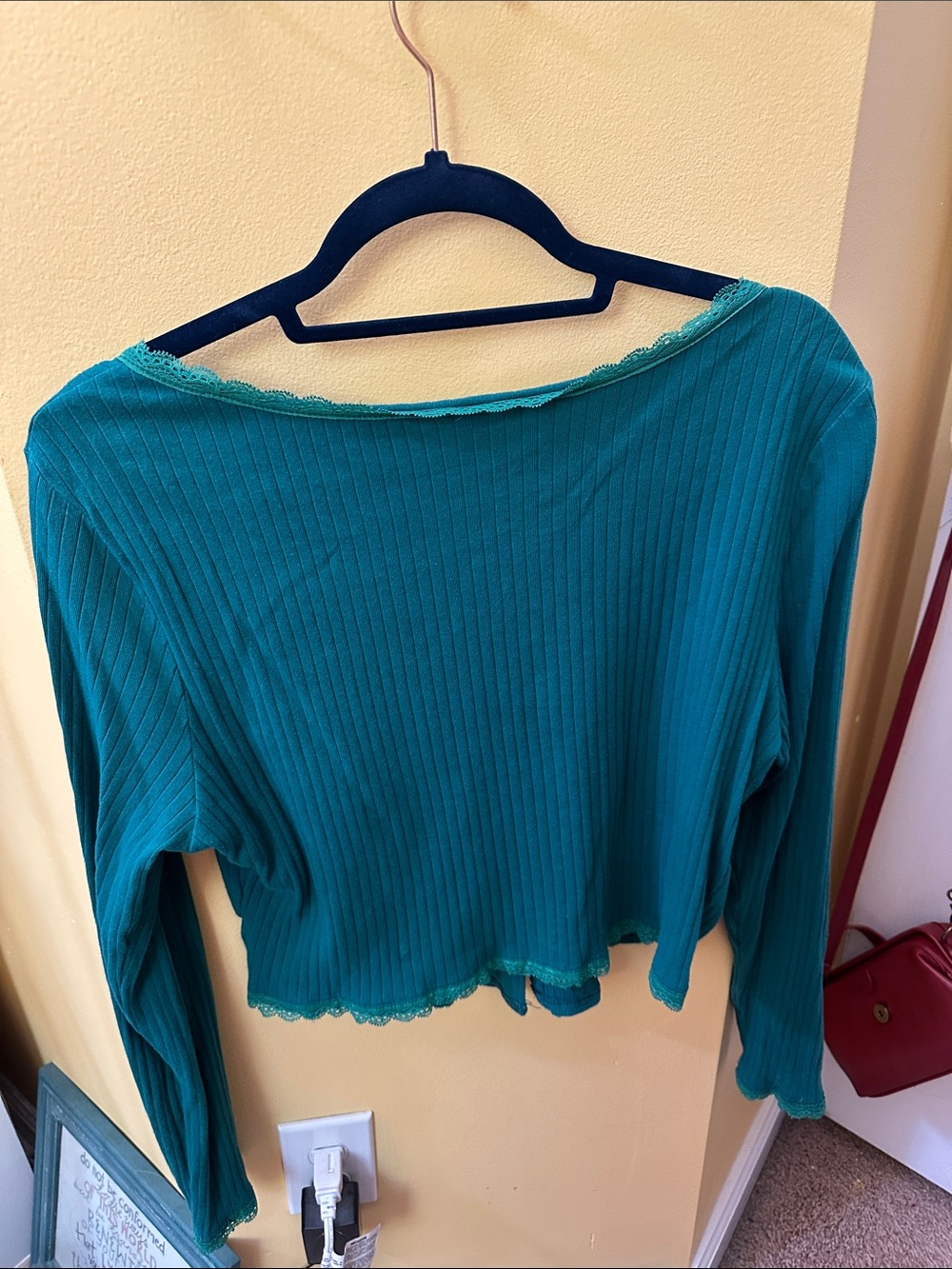 Green Ribbed Button-Front Women's Top - Picture 2 of 2